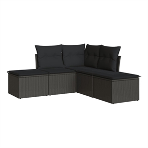 Afuera Living Contemporary Synthetic Poly Rattan 5 Piece Sofa Set in Black