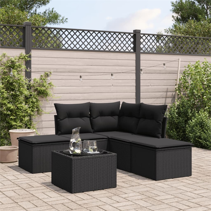 Afuera Living Contemporary 6 Piece Poly Rattan Sofa Set in Black
