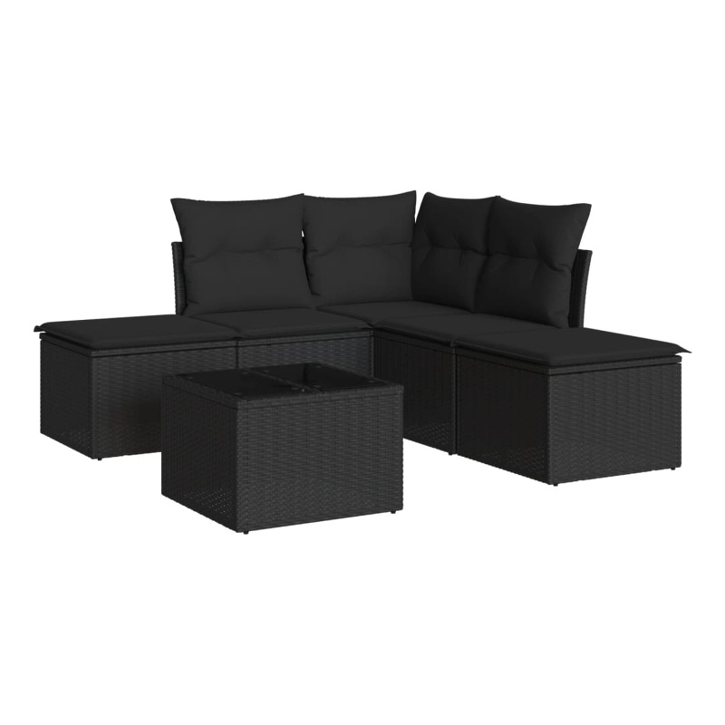 Afuera Living Contemporary 6 Piece Poly Rattan Sofa Set in Black