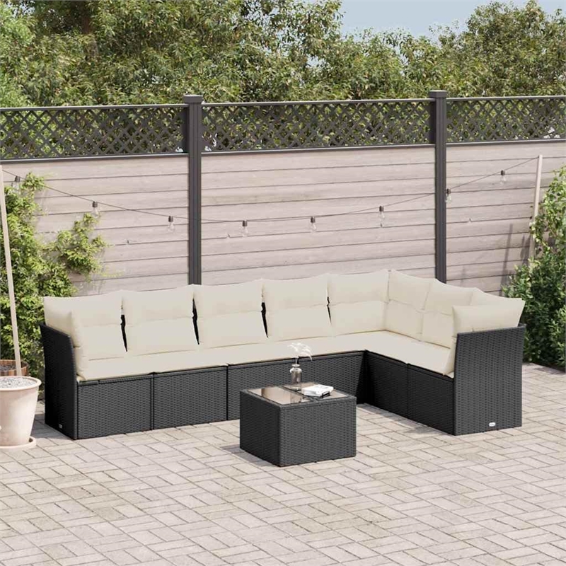 Afuera Living Contemporary 8 Piece Poly Rattan Sofa Set in Black/Cream
