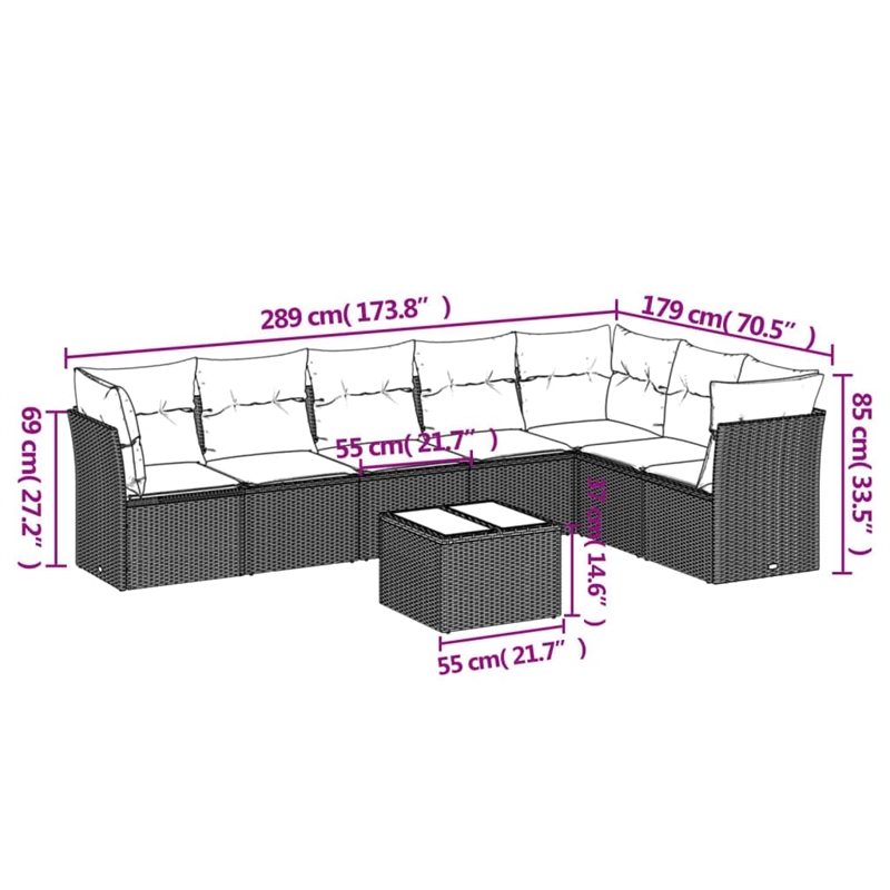 Afuera Living Contemporary 8 Piece Poly Rattan Sofa Set in Black/Cream