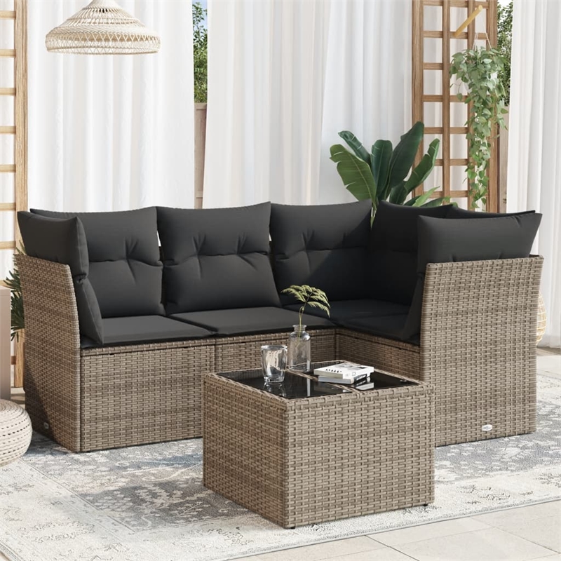 Afuera Living Contemporary Synthetic Poly Rattan 5 Piece Sofa Set in Gray
