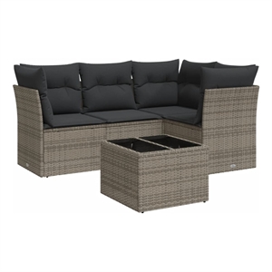 Afuera Living Contemporary Synthetic Poly Rattan 5 Piece Sofa Set in Gray