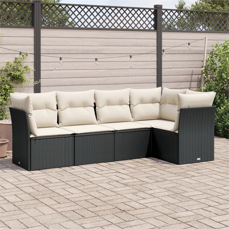 Afuera Living Contemporary 5 Piece Poly Rattan Sofa Set in Black/Cream