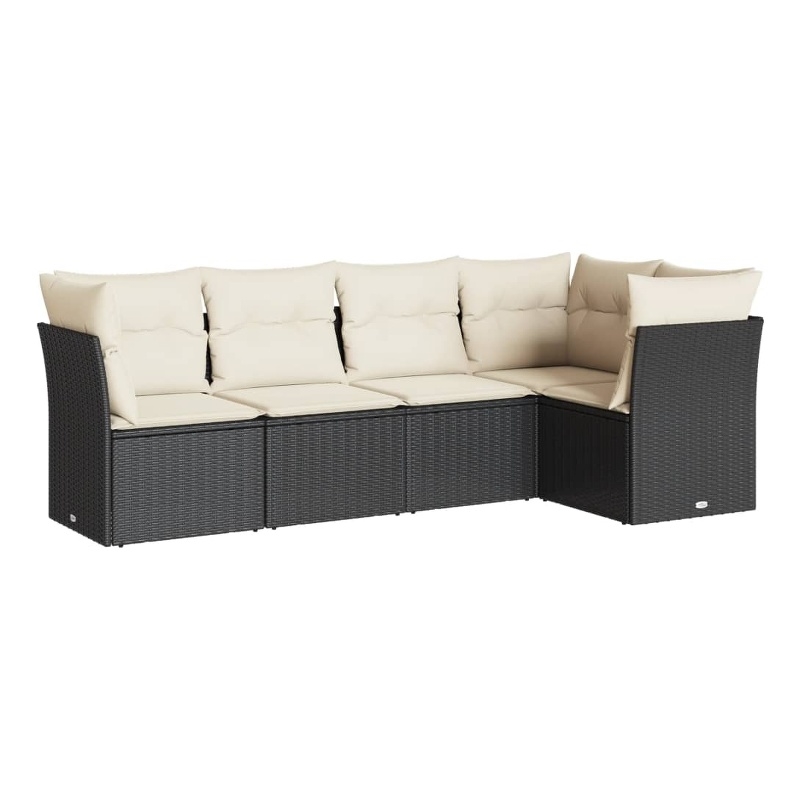 Afuera Living Contemporary 5 Piece Poly Rattan Sofa Set in Black/Cream