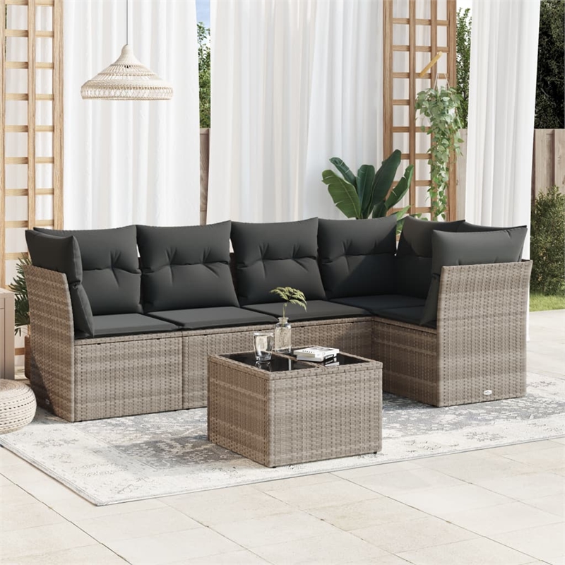 Afuera Living 6 Piece Poly Rattan Sofa Set with Removable Covers in Gray