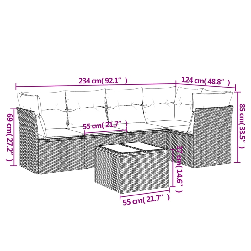 Afuera Living 6 Piece Poly Rattan Sofa Set with Removable Covers in Gray