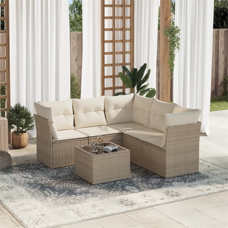 Afuera Living Contemporary 6 Piece Poly Rattan Sofa Set in Beige