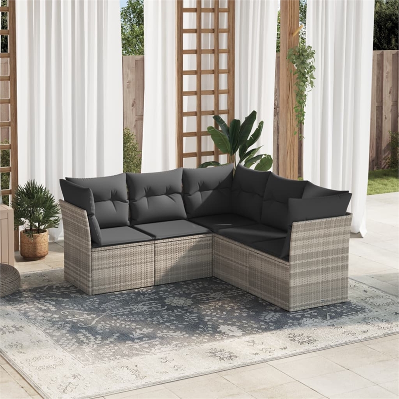 Afuera Living Contemporary 5 Piece Poly Rattan Sofa Set in Gray