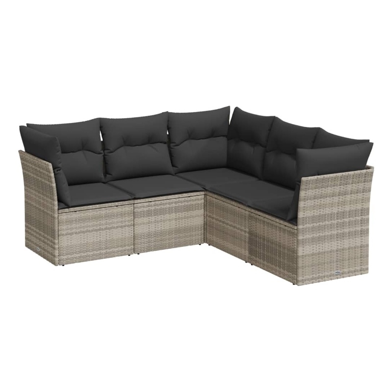 Afuera Living Contemporary 5 Piece Poly Rattan Sofa Set in Gray