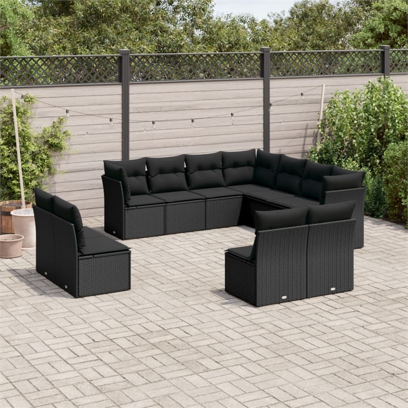 Afuera Living Contemporary 11 Piece Poly Rattan Large Sofa Set in Black