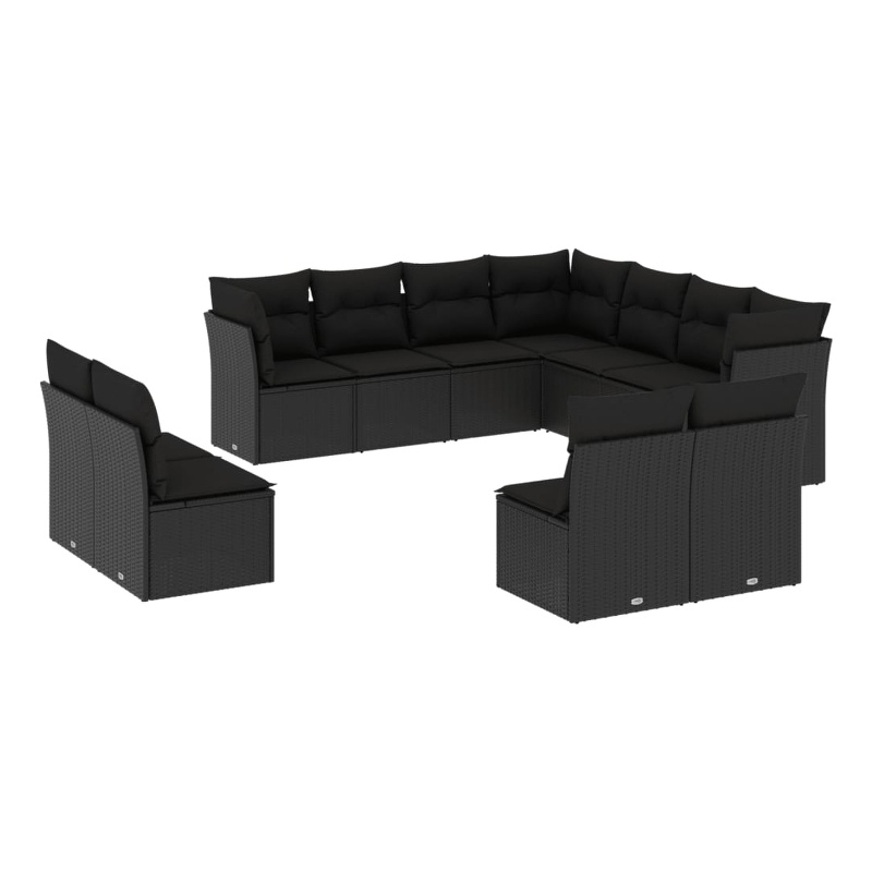 Afuera Living Contemporary 11 Piece Poly Rattan Large Sofa Set in Black