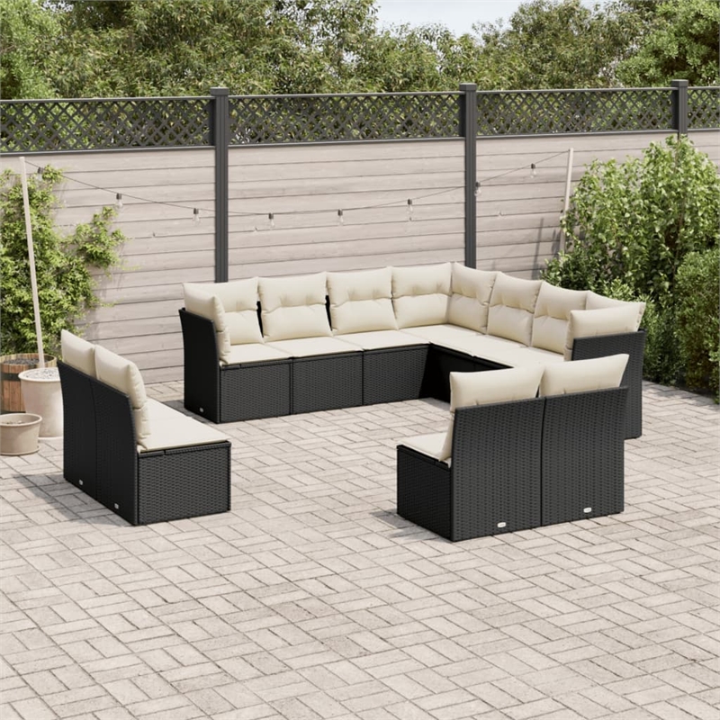 Afuera Living Contemporary Synthetic Poly Rattan 11 Piece  Sofa Set in Black