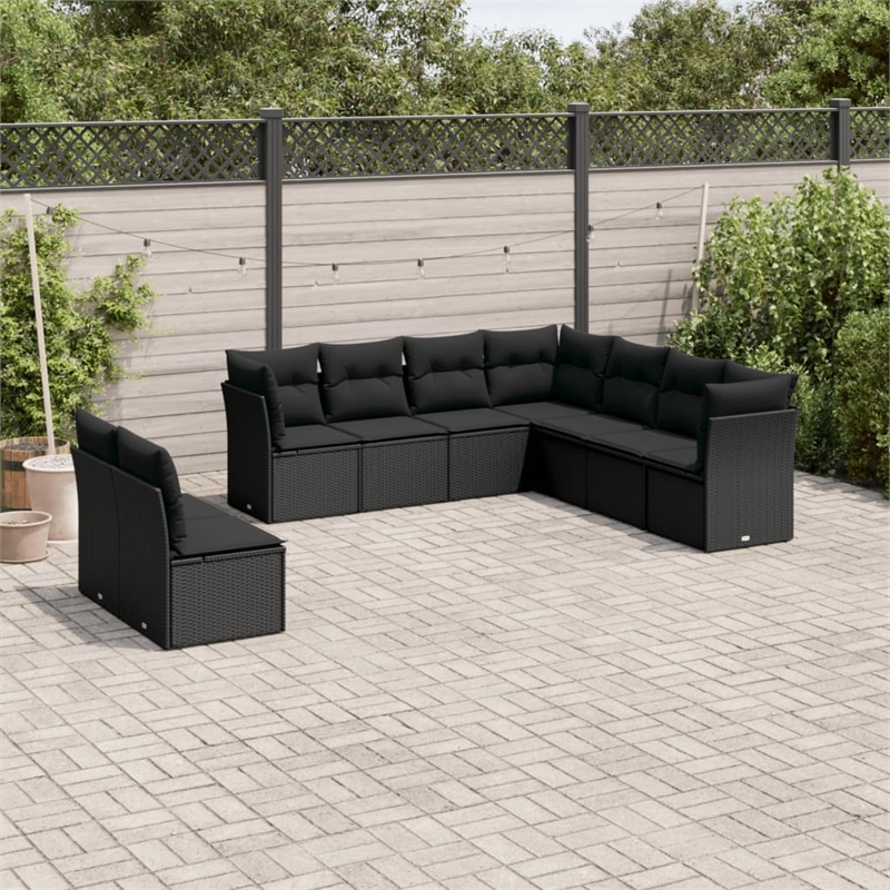 Afuera Living Contemporary 9 Piece Poly Rattan Sofa Set in Black