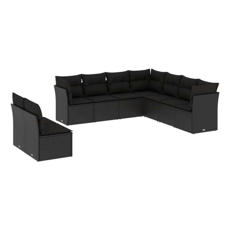 Afuera Living Contemporary 9 Piece Poly Rattan Sofa Set in Black