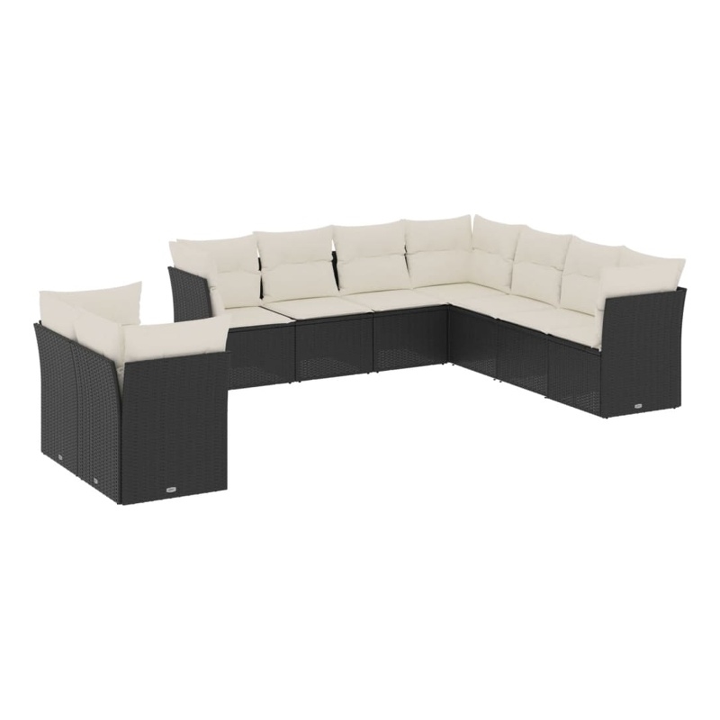 Afuera Living Contemporary Synthetic Poly Rattan 9 Piece Sofa Set in Black/Cream