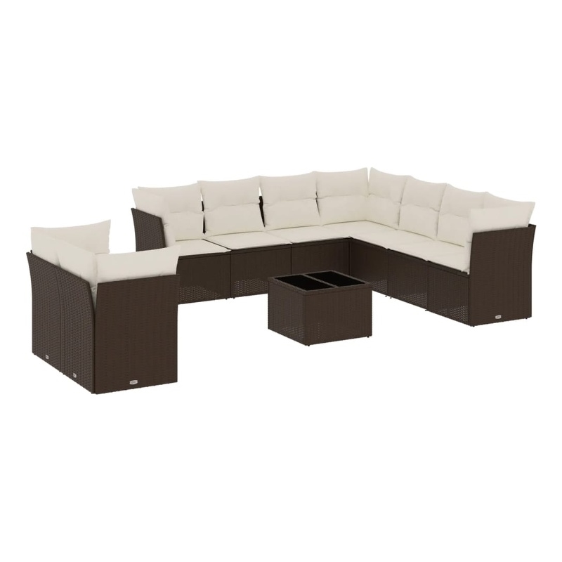 Afuera Living Contemporary 10 Piece Poly Rattan Sofa Set in Brown/Cream