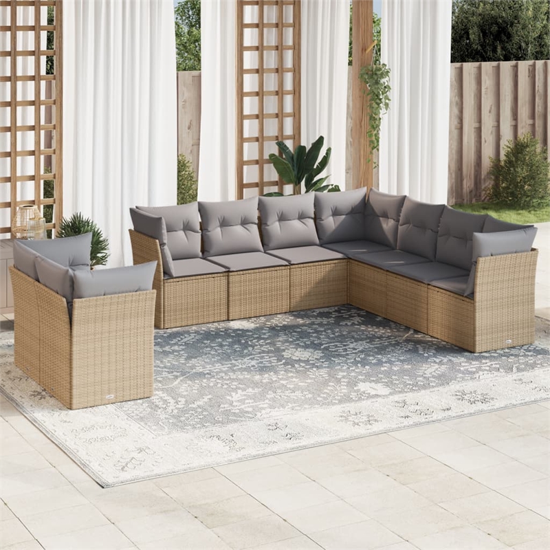 Afuera Living Contemporary 9 Piece Poly Rattan Sofa Set in Gray/Beige