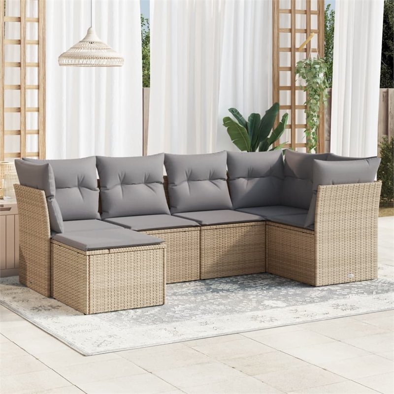 Afuera Living Contemporary 6 Piece Poly Rattan Sofa Set in Gray/Beige