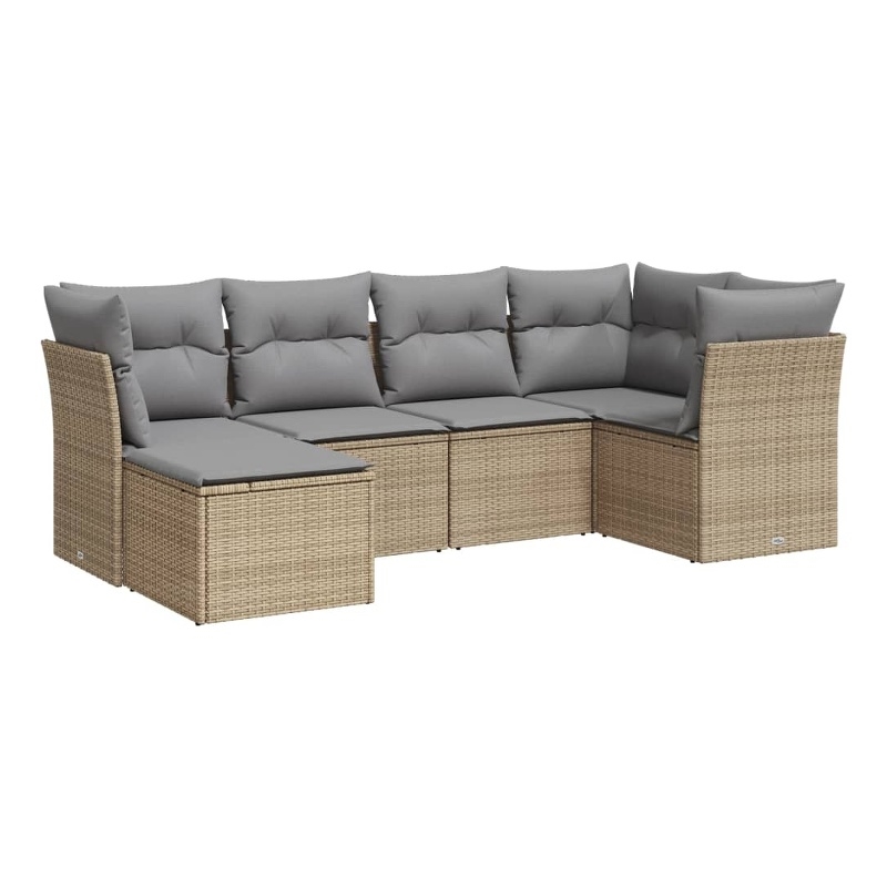Afuera Living Contemporary 6 Piece Poly Rattan Sofa Set in Gray/Beige
