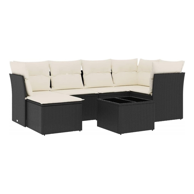 Afuera Living Contemporary Synthetic Poly Rattan 7 Piece Sofa Set in Black/Cream