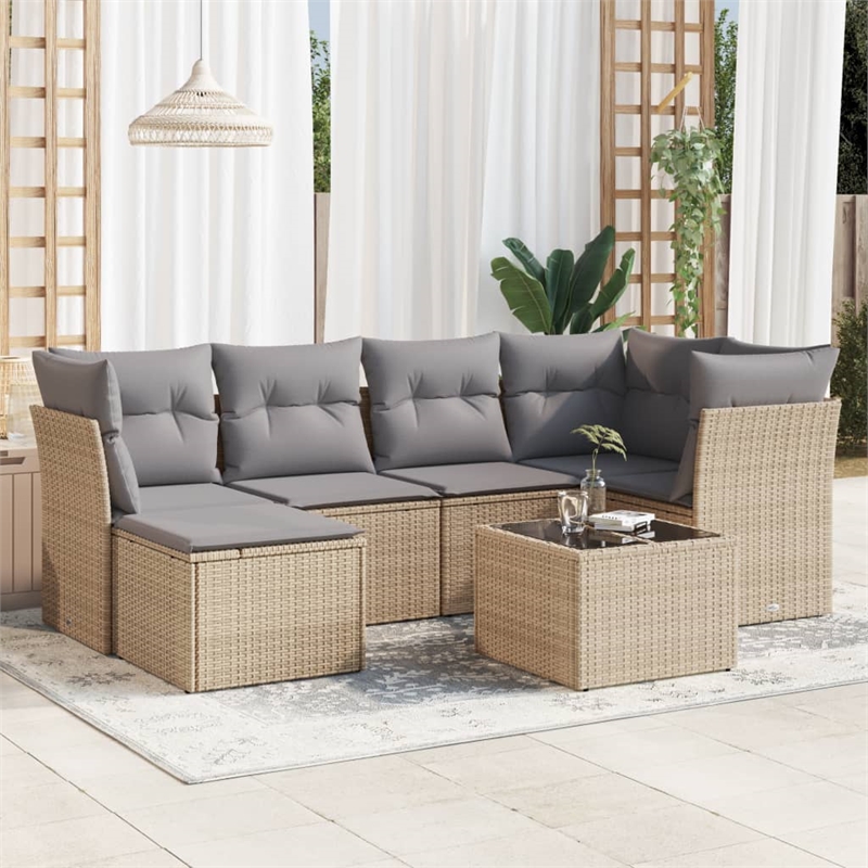 Afuera Living Contemporary Synthetic Poly Rattan Garden Sofa Set in Beige