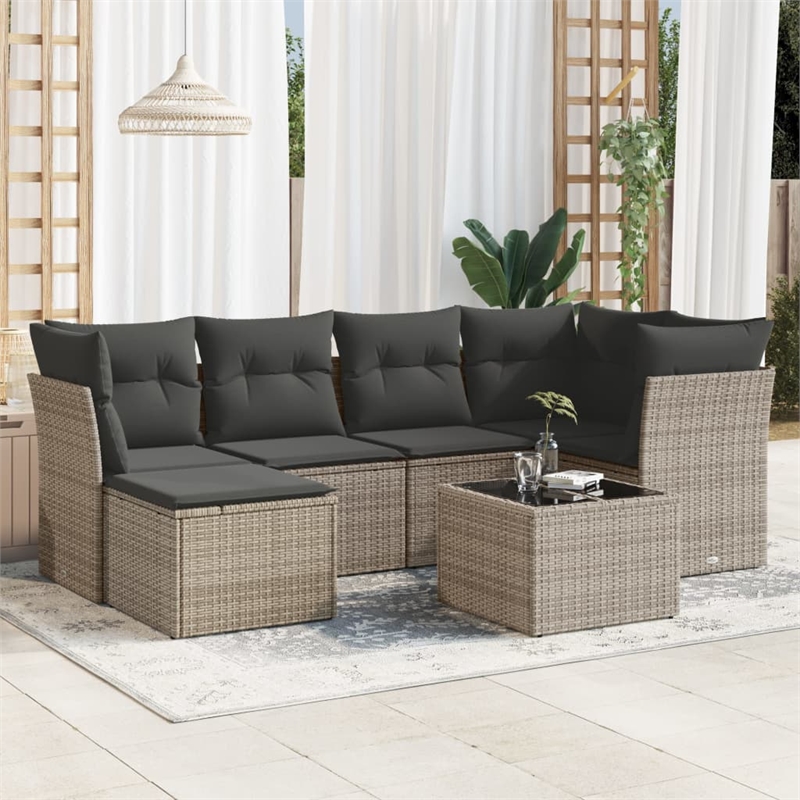 Afuera Living Contemporary 7 Piece Poly Rattan Sofa Set in Gray