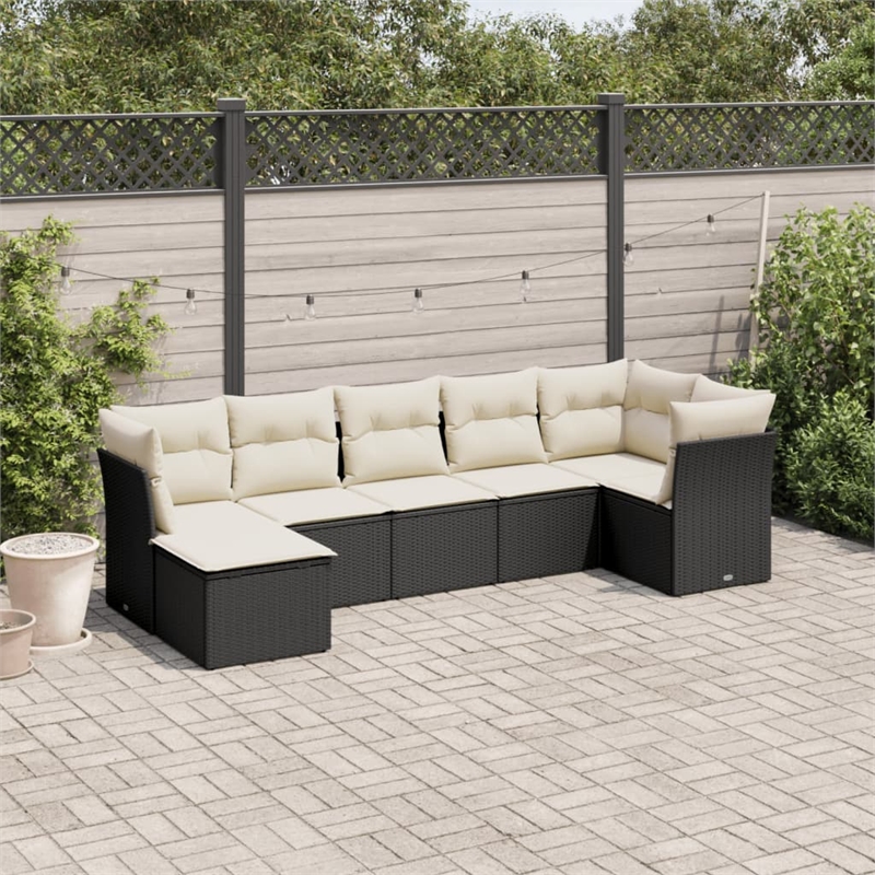 Afuera Living Contemporary Synthetic Poly Rattan 7 Piece Sofa Set in Black