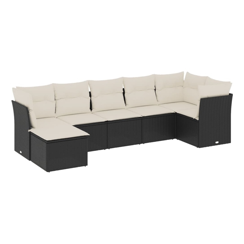 Afuera Living Contemporary Synthetic Poly Rattan 7 Piece Sofa Set in Black