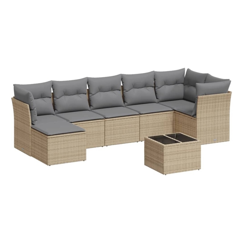 Afuera Living Contemporary 8 Piece Poly Rattan Sofa Set in Gray/Beige