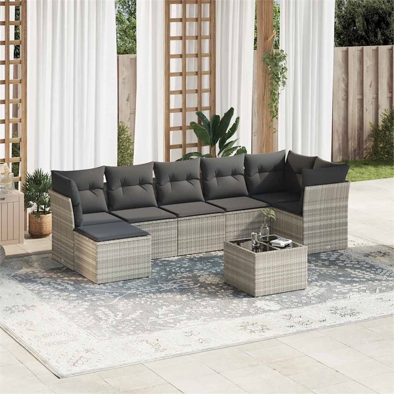 Afuera Living Contemporary 8 Piece Poly Rattan Sofa Set in Gray