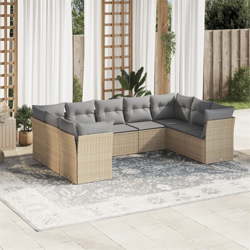 Afuera Living 9 Piece Poly Rattan Small Sofa Set in Gray/Beige