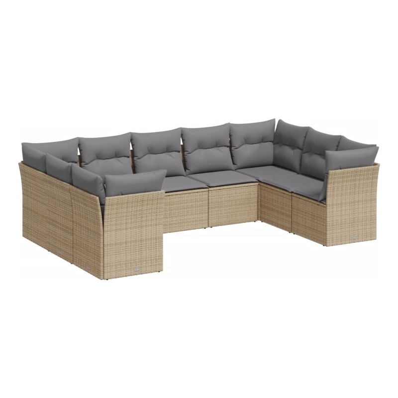 Afuera Living 9 Piece Poly Rattan Small Sofa Set in Gray/Beige
