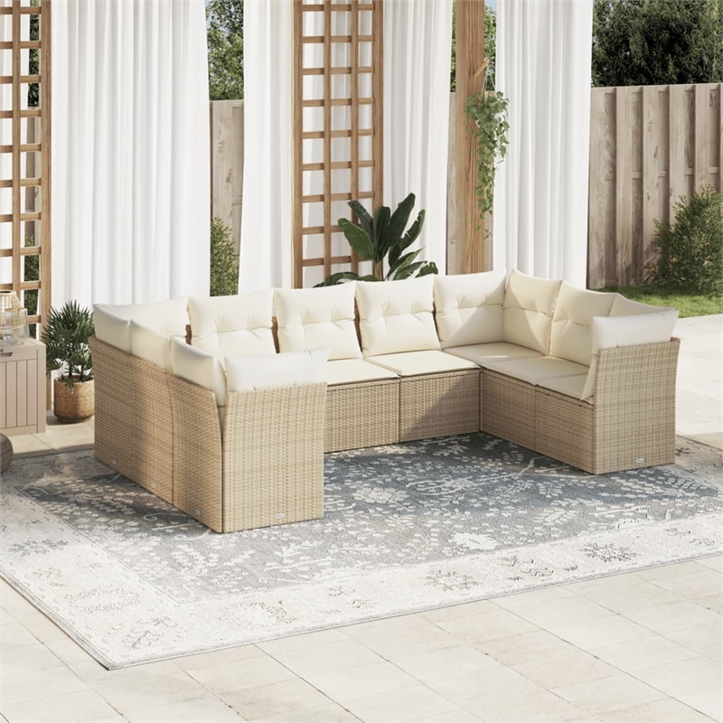 Afuera Living Contemporary Synthetic Poly Rattan Garden Sofa Set in Beige