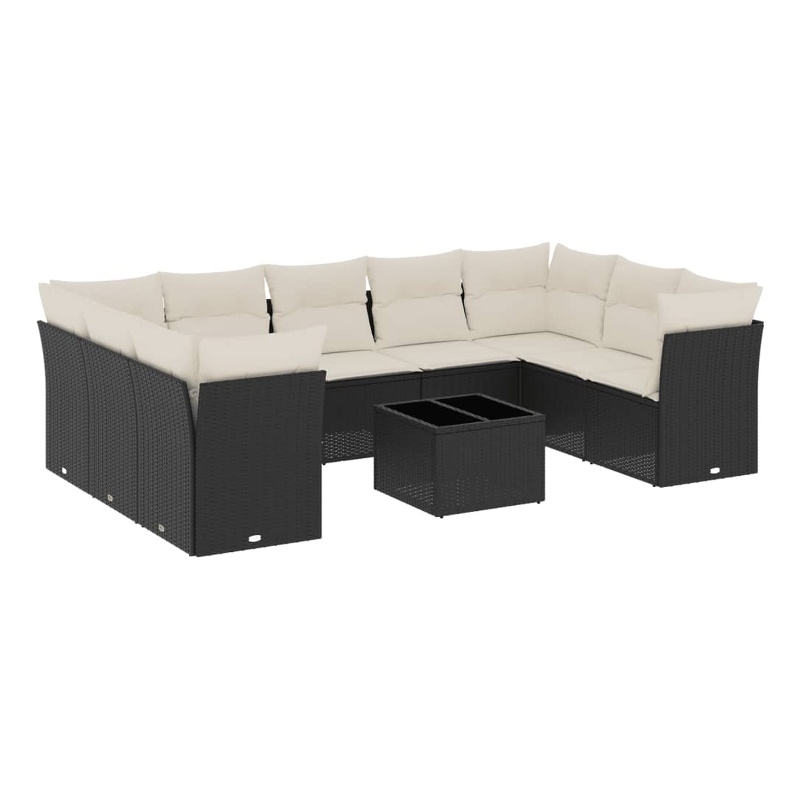 Afuera Living Contemporary 10 Piece Poly Rattan Sofa Set in Black/Cream
