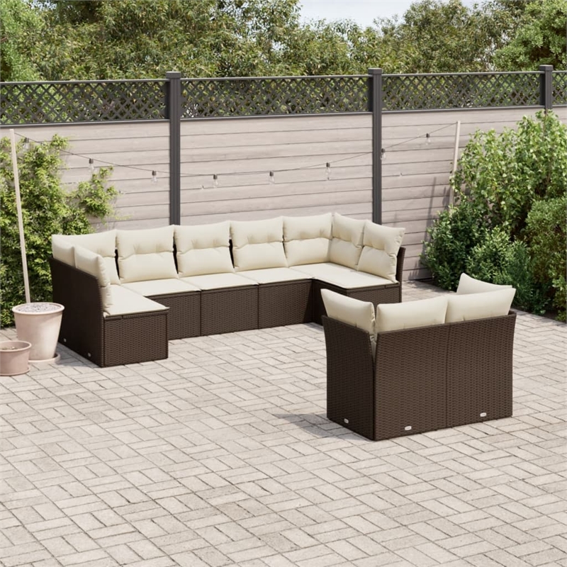 Afuera Living Contemporary 9 Piece Poly Rattan Sofa Set in Brown/Cream