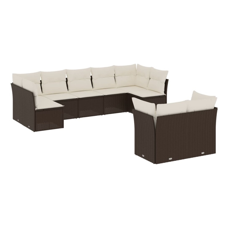 Afuera Living Contemporary 9 Piece Poly Rattan Sofa Set in Brown/Cream