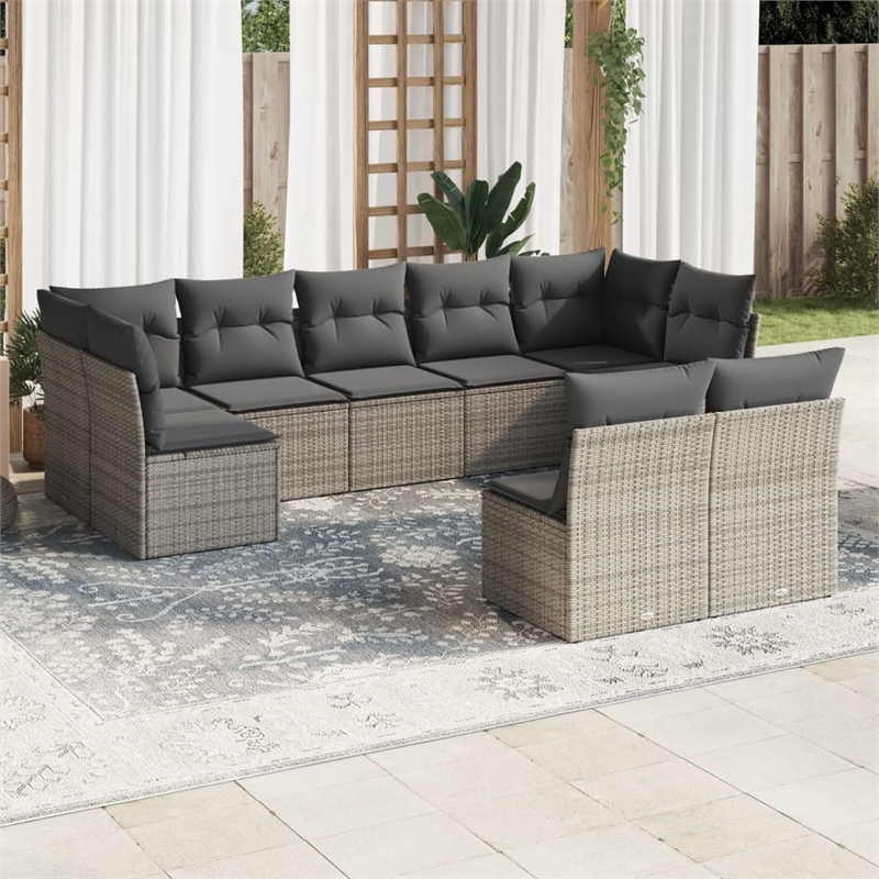Afuera Living Contemporary Synthetic Poly Rattan 9 Piece  Sofa Set in Gray