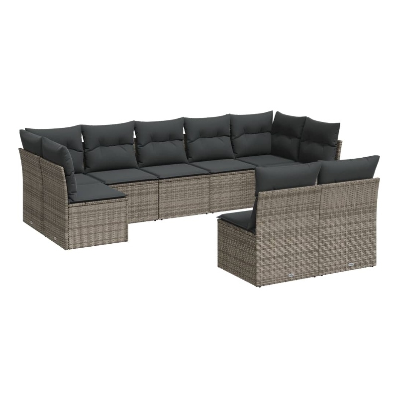 Afuera Living Contemporary Synthetic Poly Rattan 9 Piece  Sofa Set in Gray