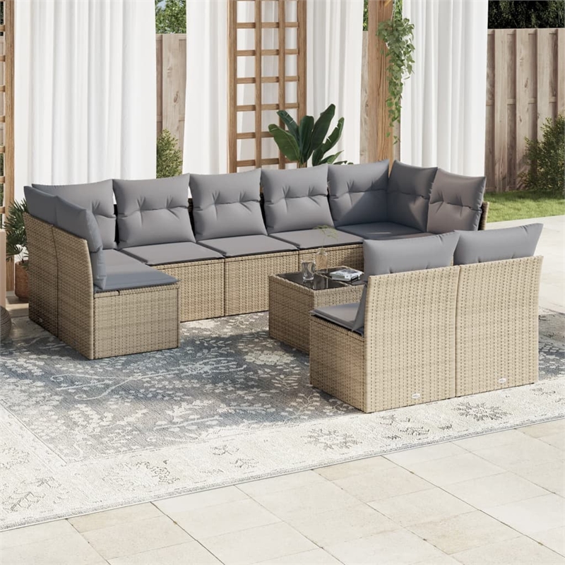 Afuera Living Contemporary Synthetic Poly Rattan 10 Piece Sofa Set in Gray/Beige