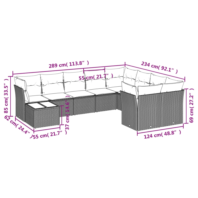 Afuera Living Synthetic Poly Rattan 10 Piece Sofa Set in Cream/Beige