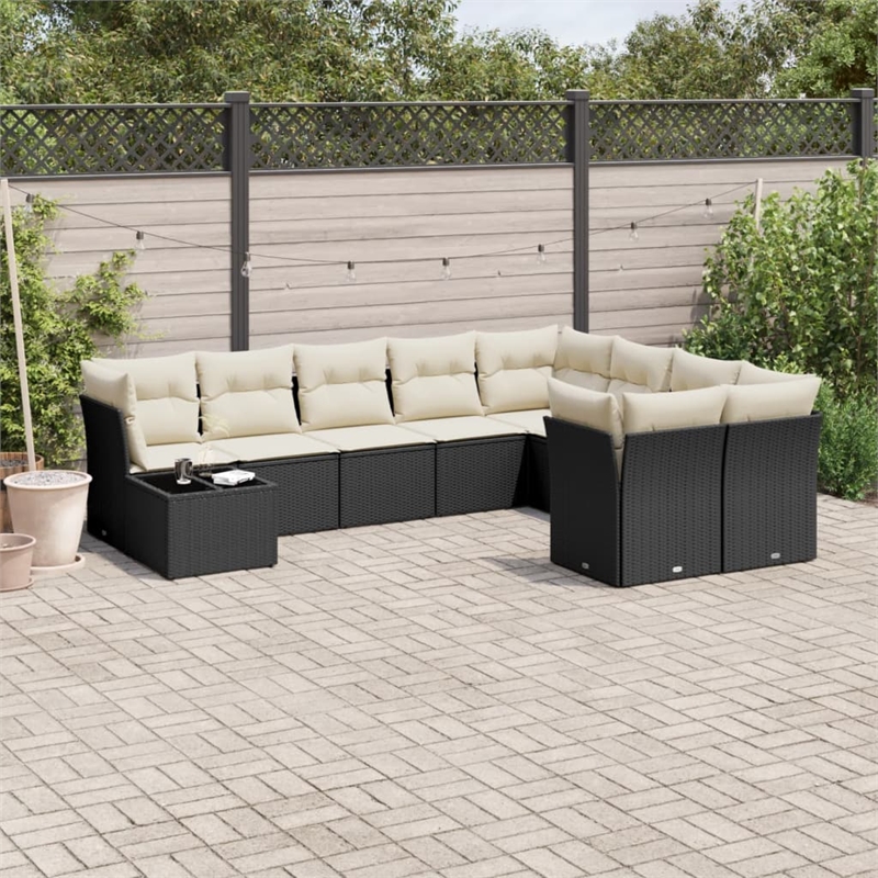 Afuera Living Contemporary 10 Piece Poly Rattan Sofa Set in Black/Cream