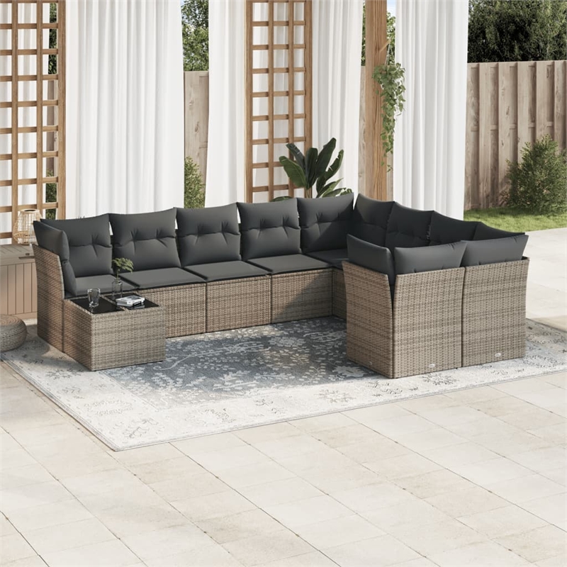 Afuera Living Contemporary 10 Piece Poly Rattan Sofa Set in Gray