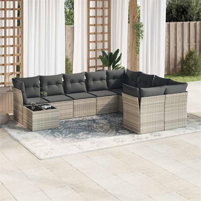 Afuera Living Contemporary Synthetic Poly Rattan 10 Piece Sofa Set in Gray