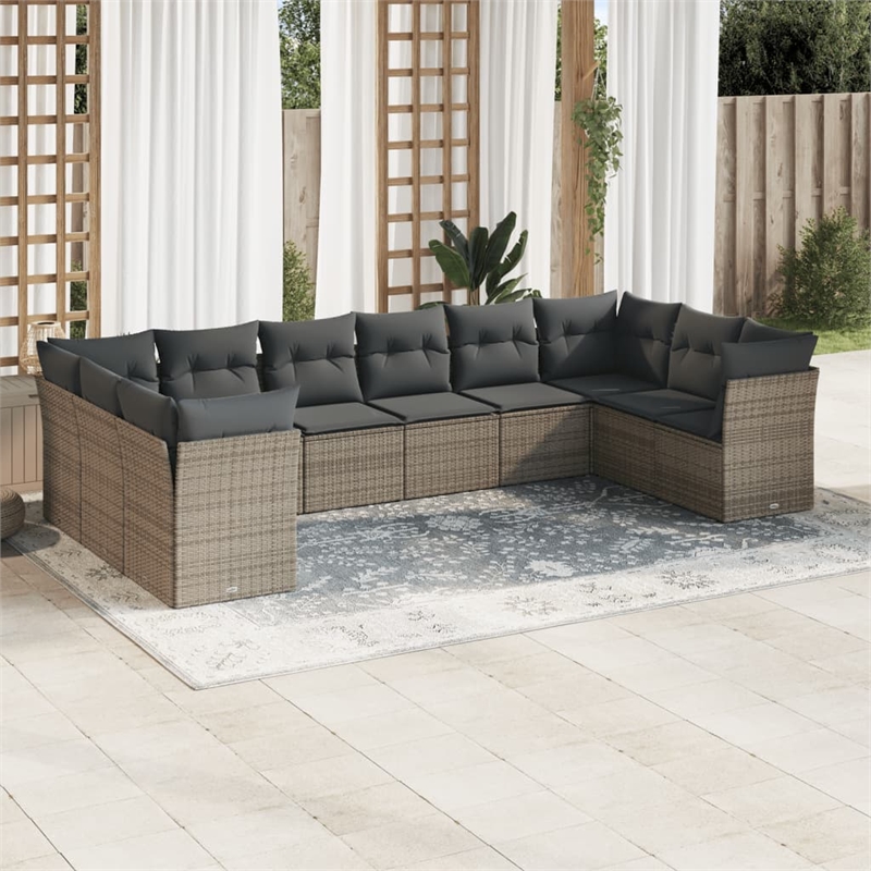Afuera Living Contemporary 10 Piece Poly Rattan Sofa Set in Gray
