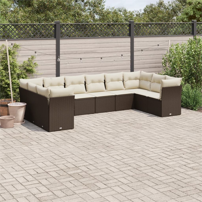 Afuera Living Contemporary 10 Piece Poly Rattan Sofa Set in Brown/Cream