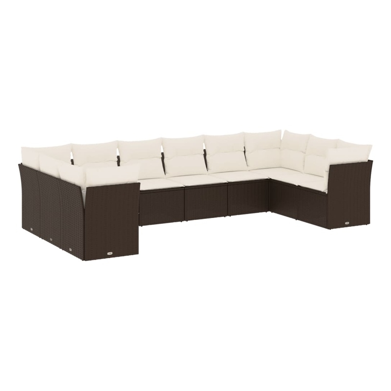 Afuera Living Contemporary 10 Piece Poly Rattan Sofa Set in Brown/Cream