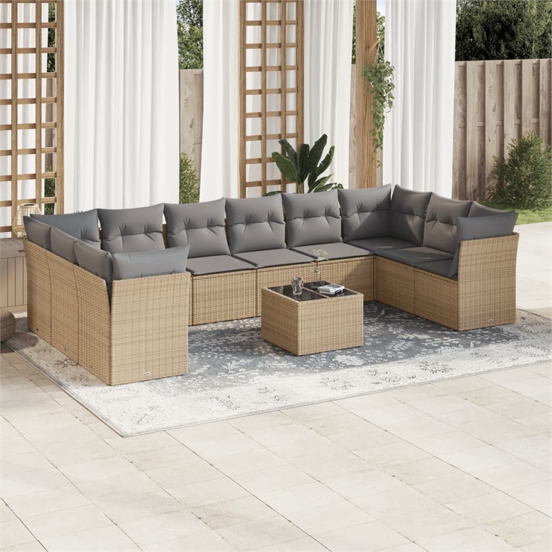 Afuera Living Contemporary 11 Piece Poly Rattan Sofa Set in Gray/Beige