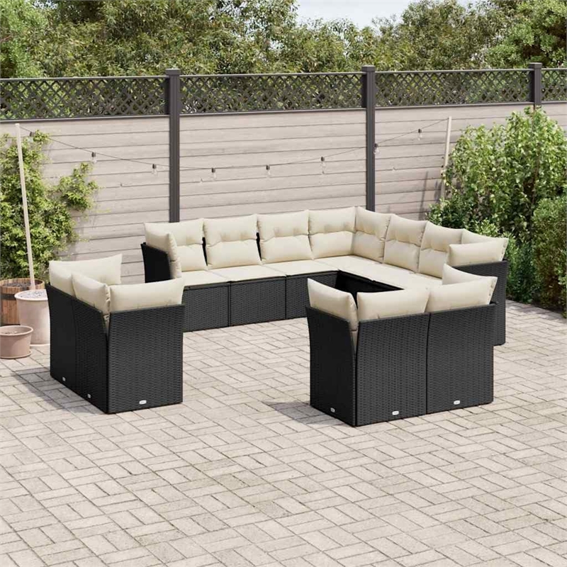 Afuera Living Contemporary 11 Piece Poly Rattan Sofa Set in Black/Cream