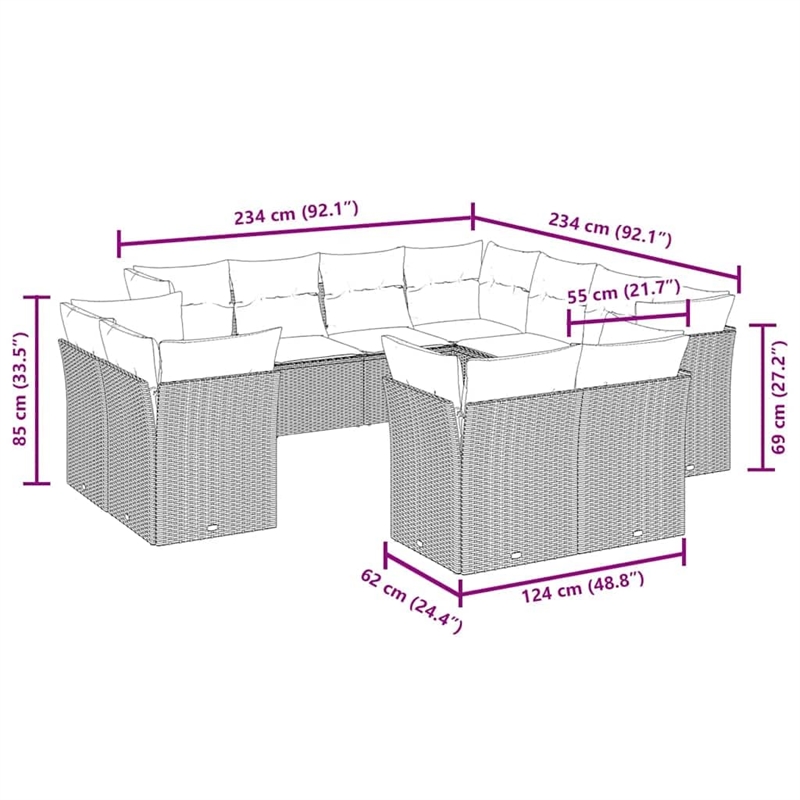 Afuera Living Contemporary 11 Piece Poly Rattan Sofa Set in Black/Cream